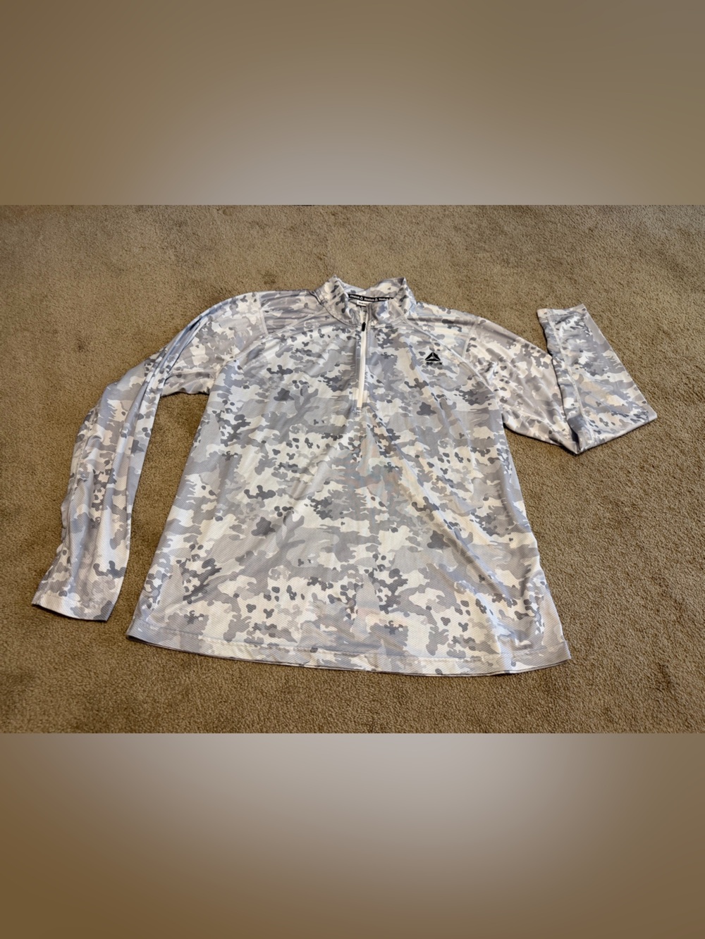 Reebok Men’s Camo Quarter-Zip Long Sleeve Pullover - White/Gray